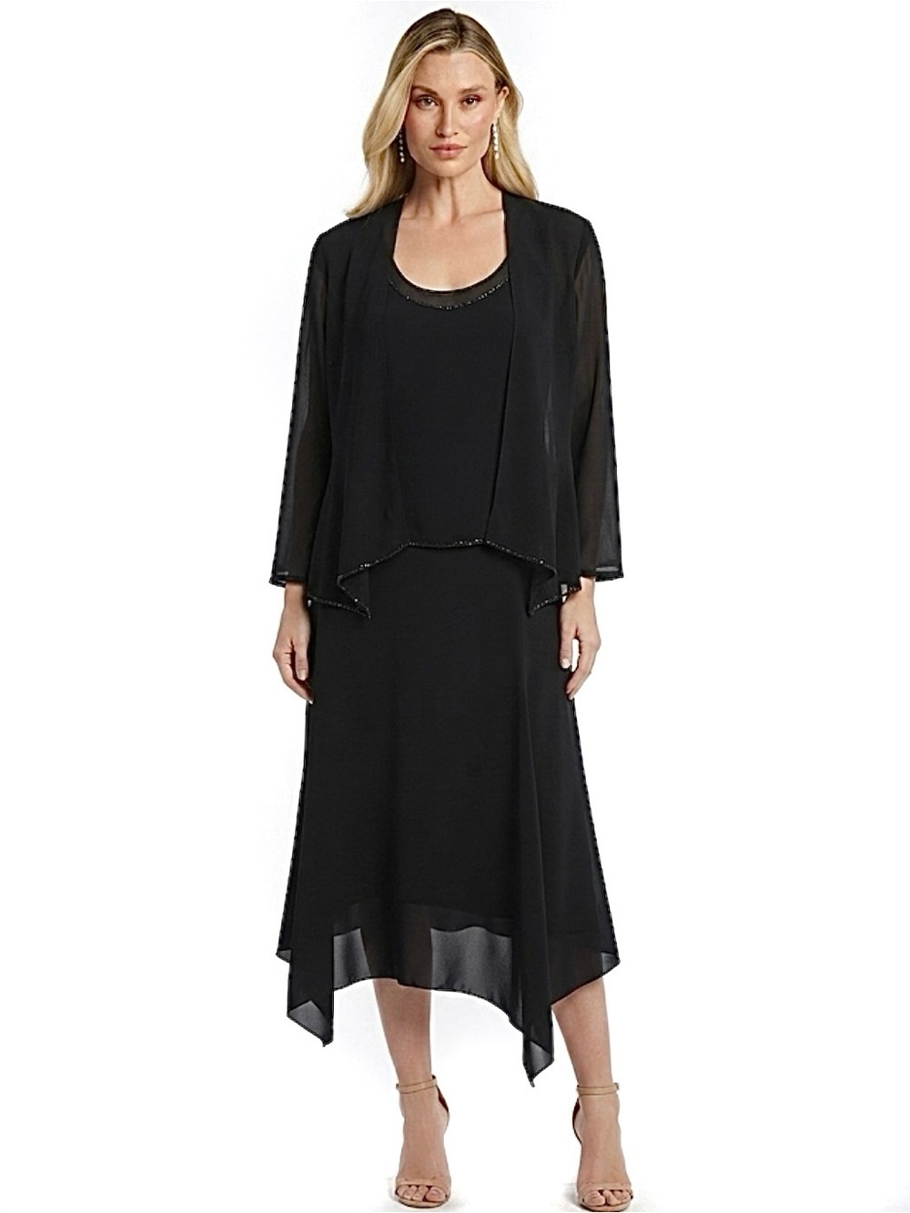 Joseph Ribkoff Dress Skirt Top Chiffon 3 Piece Set Beaded